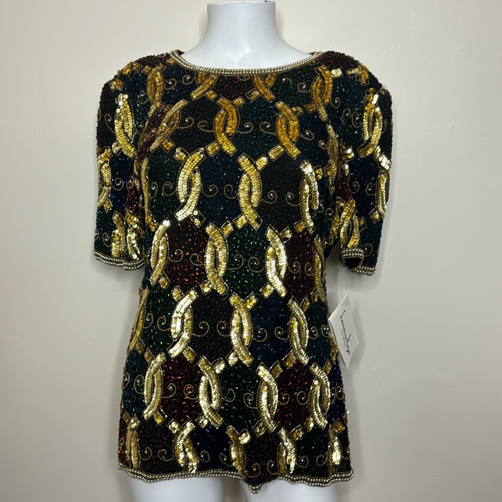 Vintage beaded sequins ornate top Lawrence Kazar new old stock S